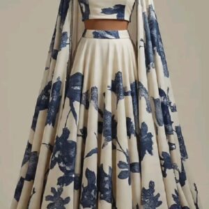 Floral Printed One-Shoulder Lehenga Set with Cape Dupatta