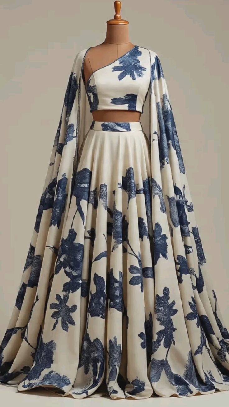 Floral Printed One-Shoulder Lehenga Set with Cape Dupatta